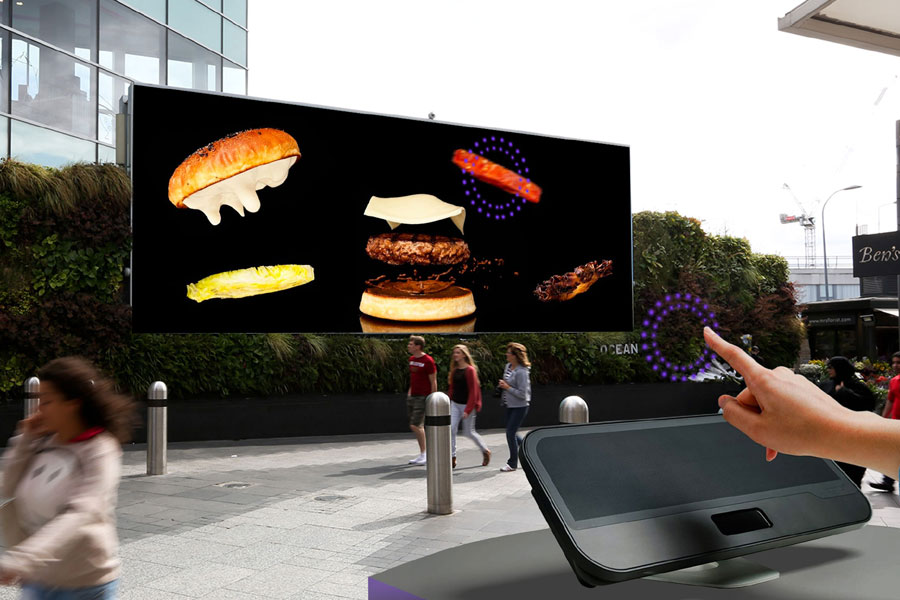 Concept: customers are invited to pick ingredients for custom burgers via Ocean’s screens using mid-air haptics tech.  Once they have finished creating their burger, the retailer displays a QR code on the screen unique to that burger which customers can redeem in the relevant nearby outlet.