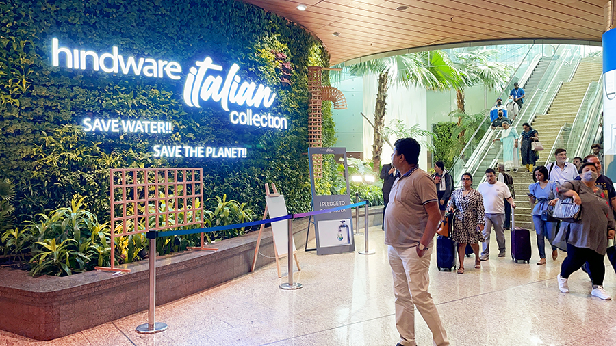 Hindware's installation of 'Green' messaging 'Save water' 'Save the planet' at Mumbai Airport 