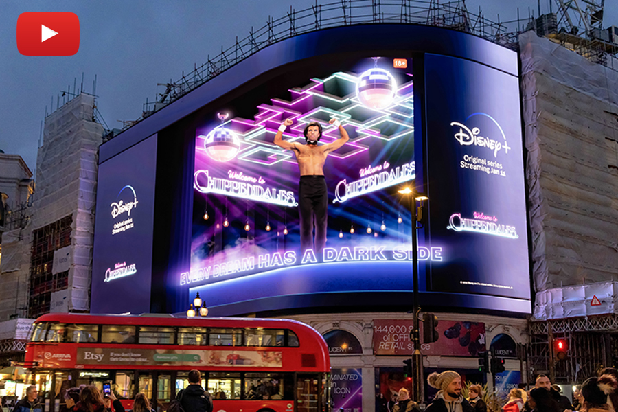 'Welcome to Chippendales' Diesny+ show DOOH campaign, Piccadilly Lights in London