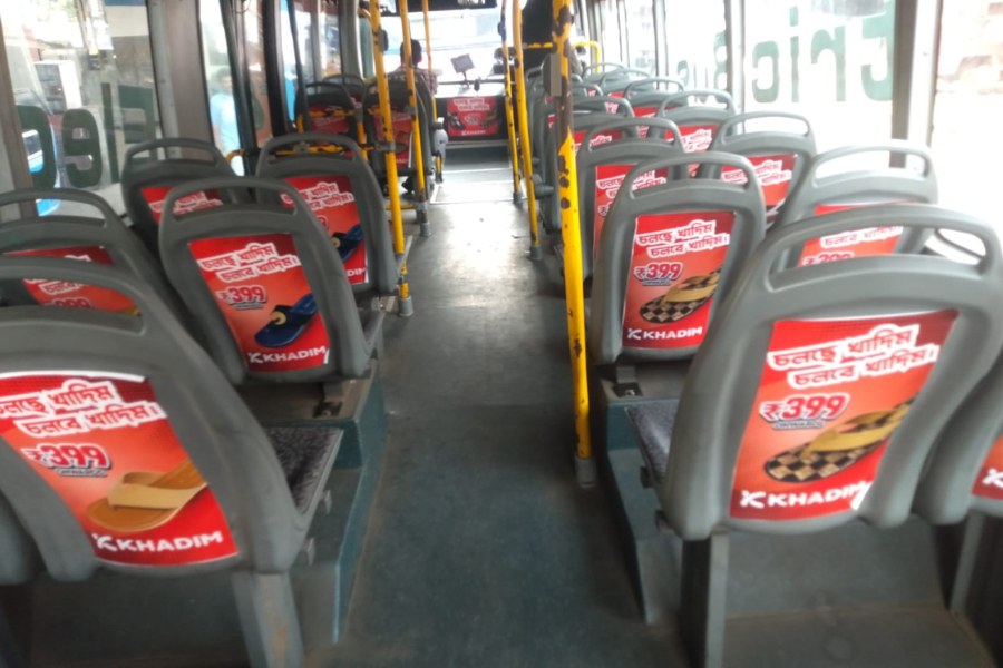 Inside Bus Khadim campaign. Transit Campaign