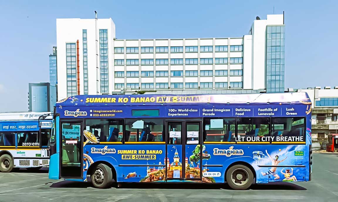 Imagicaa world's transit (Bus) campaign with tagline 'Summer ko banao awe-summer'