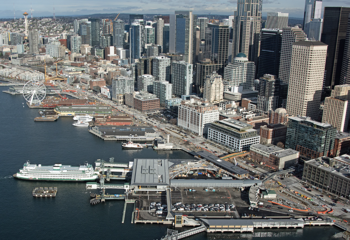 Colman Dock aerial view January 2023. Image courtesy of Washington State Department of Transportation.