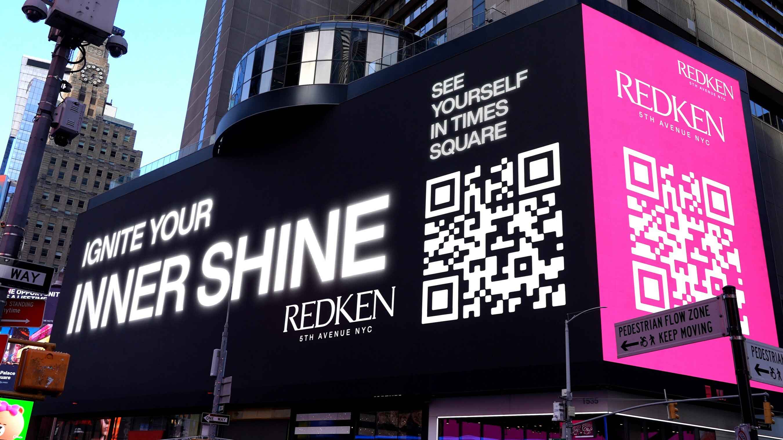 Redken OOH campaign with intractable QR code at Times Square, New York