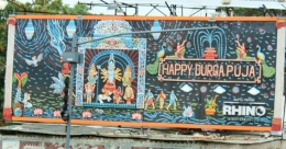 Rhino adorns billboards with handcrafted idols & figures during Puja