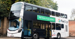 Google boards Exterion Media digital bus to promote Pixel 2