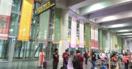 Biswa Bangla uses muslin sarees as display banners at Kolkata International Airport for promotions