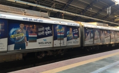 Welspun Quick Dry Towel branding writ large on Delhi Metro Blue Line rakes
