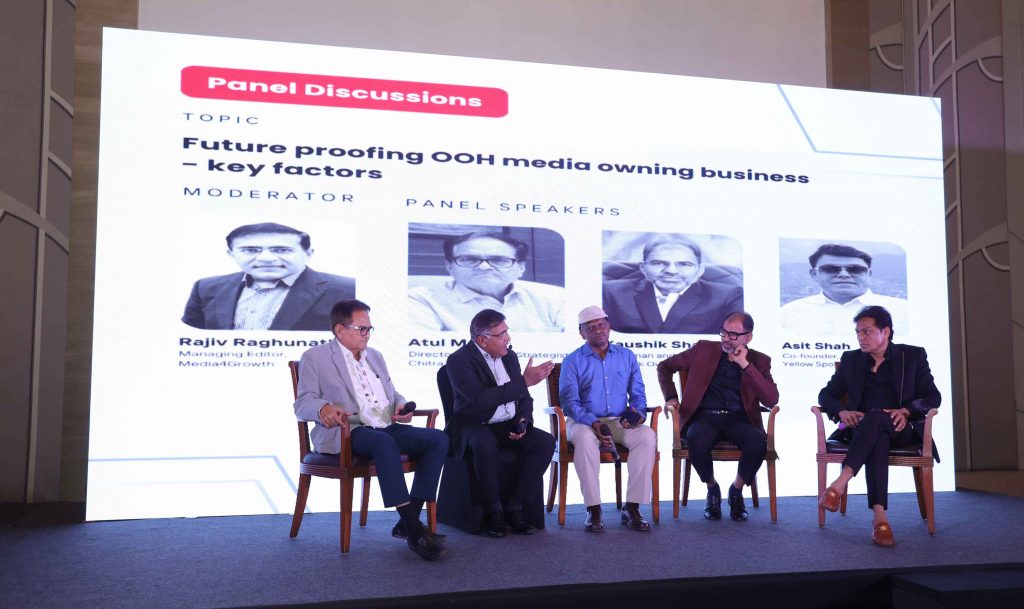 (L-R): Atul Mehta, Director, Chitra OOH; Rajiv Raghunath, Managing Editor of Media4Growth; Nagrajan N Naidu, Head of the Department of Estate Non-Tax Revenue, AMC; Kaushik Shah, Chairman and Founder, Kaushik Outdoors; and Asit Shah, Co-Founder, Yellow Spot