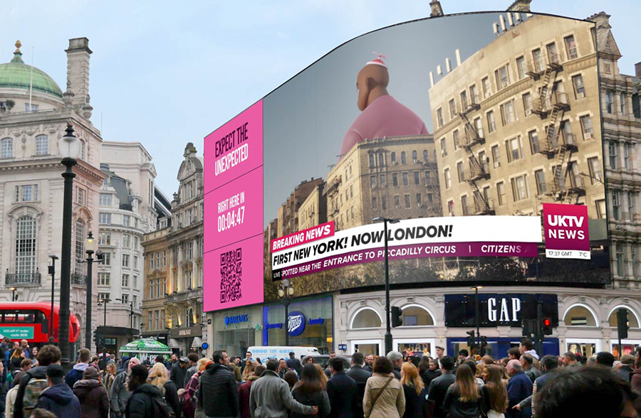 A mock-up of how the physical OOH screen will appear on Piccadilly Lights