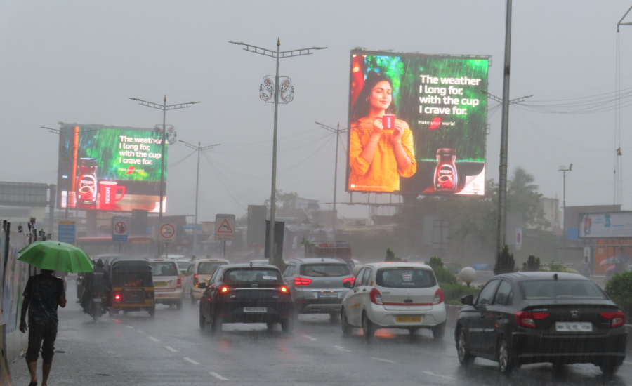 Rainy shot taken of Nescafe OOH campaign