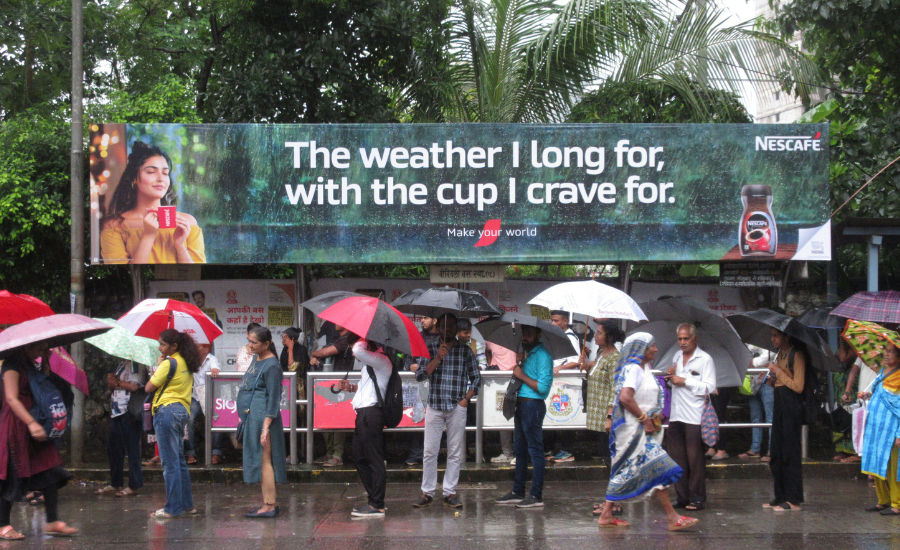 Nescafe outdoor campaign on city bus transit station