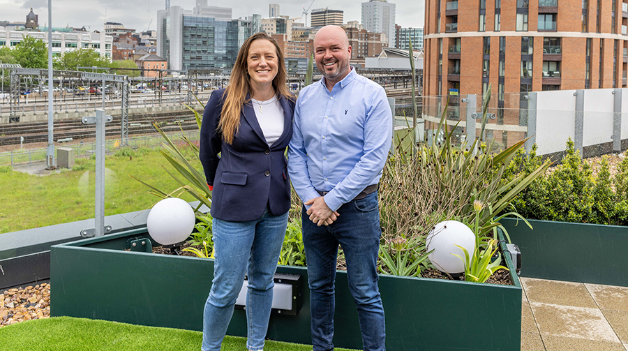 (L) Laura Stoker, Wildstone’s Estates Director, and (R) Paul Inman, Managing Director of 75Media in 75Media’s hometown of Leeds