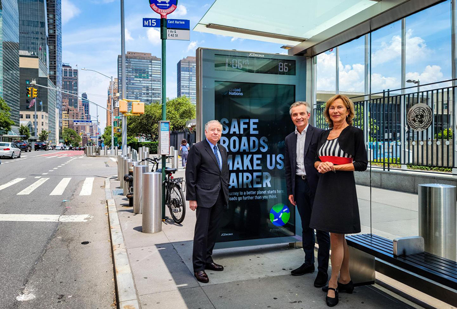 (L-R) Jean Todt (The United Nations Secretary General’s Special Envoy for Road Safety.), Jean-Luc Decaux (President & Co-CEO at JCDecaux North America), and Olga Algayerova (Executive Secretary of UNECE, UN USG)