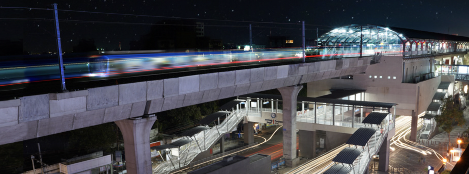 Metro train on bridge in Hyderabad