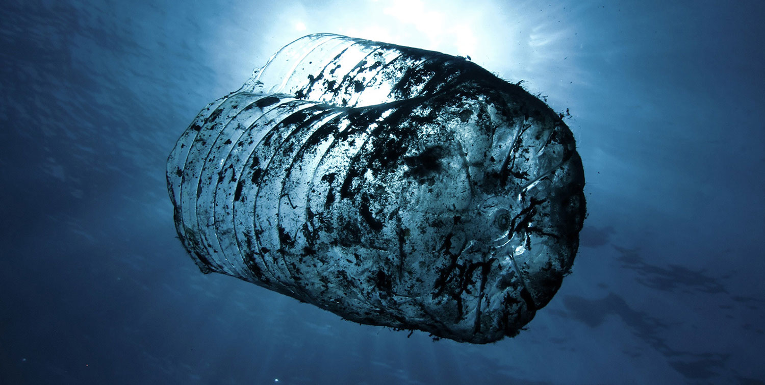 Plastic waste flowing in sea water