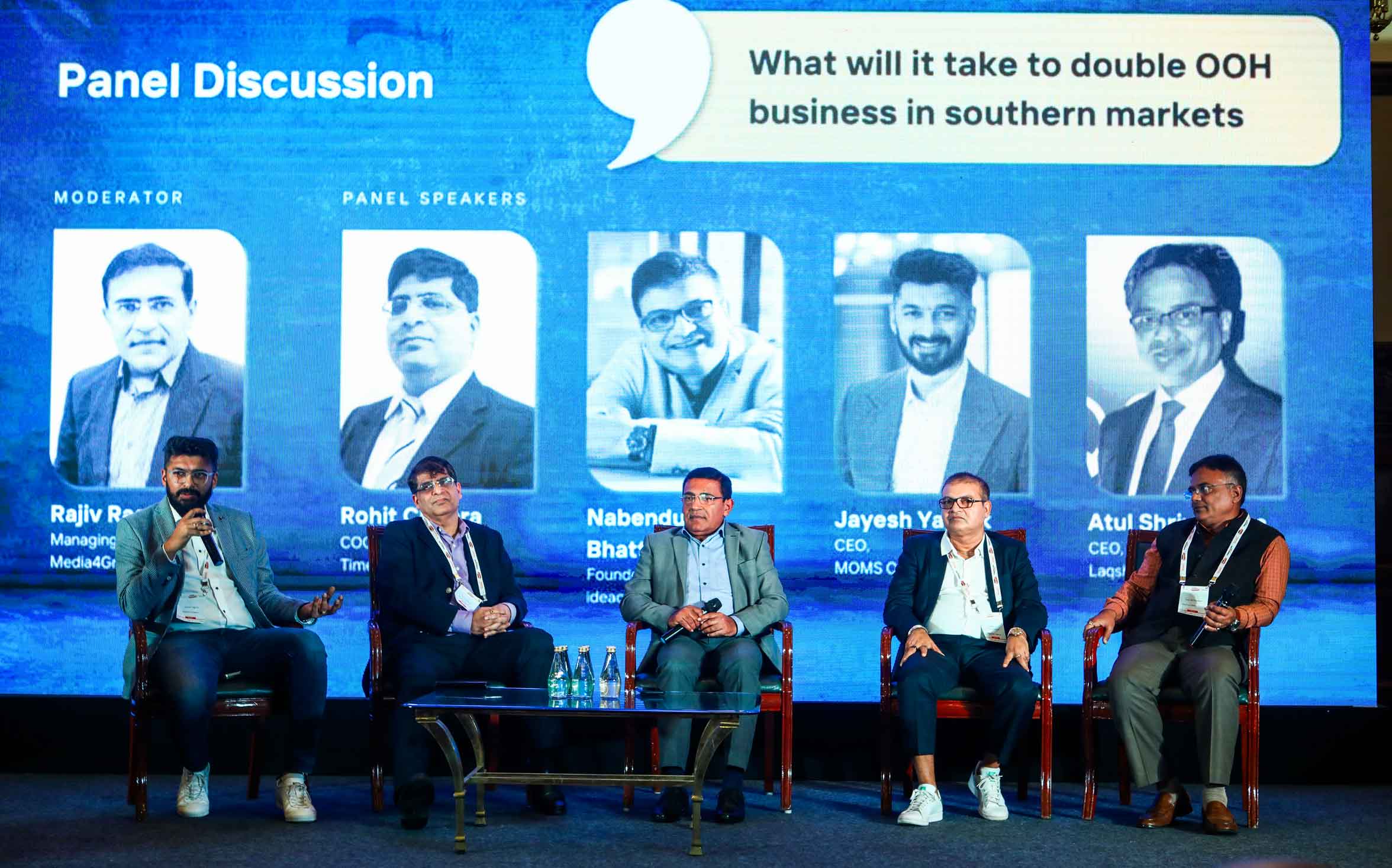 (L to R): Jayesh Yagnik, CEO, MOMS Outdoor; Rohit Chopra, COO, Times Innovative Media; Rajiv Raghunath, Managing Editor, Media4Growth; Nabendu Bhattacharyya, Founder, ideacafe.agency and Atul Shrivastava, Group CEO, Laqshya Media Group