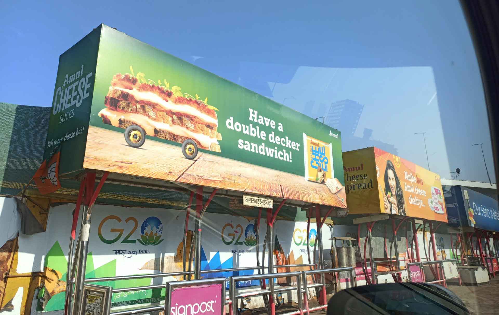 Amul takes over bus shelters in a prime location in Mumbai to showcase their range of cheese products.